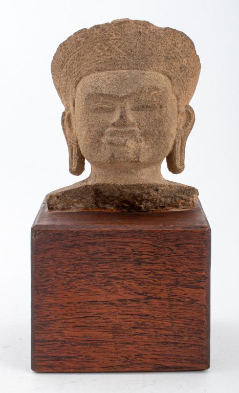 Cambodian Khmer Carved Stone Bust (1 of 7)