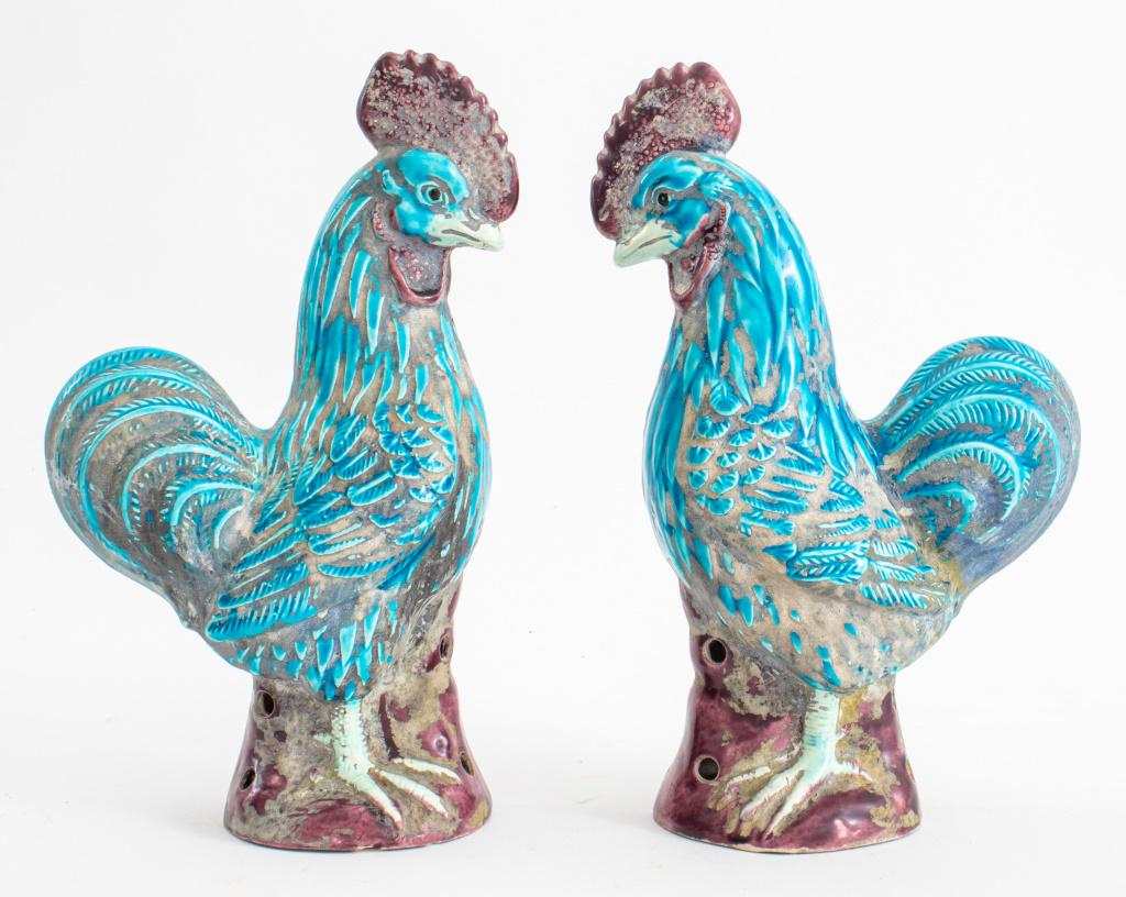 Chinese Export Turquoise & Aubergine Roosters, 2 (1 of 6)