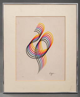 Yaacov Agam "Lines & Forms" Artist's Proof: Yaacov Agam (Israeli, b. 1928) "Lines and Forms" screenprint in colors, pencil signed lower right and marked for Artist's Proof lower left, housed in a silver-tone metal frame. Image: 13" H x 10" W; f