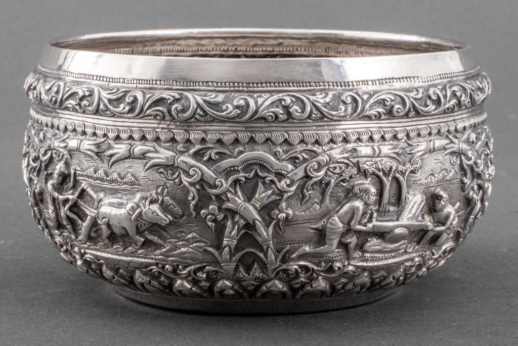 Burmese Repousse Silver Thabeik Bowl, 19th C. (1 of 7)