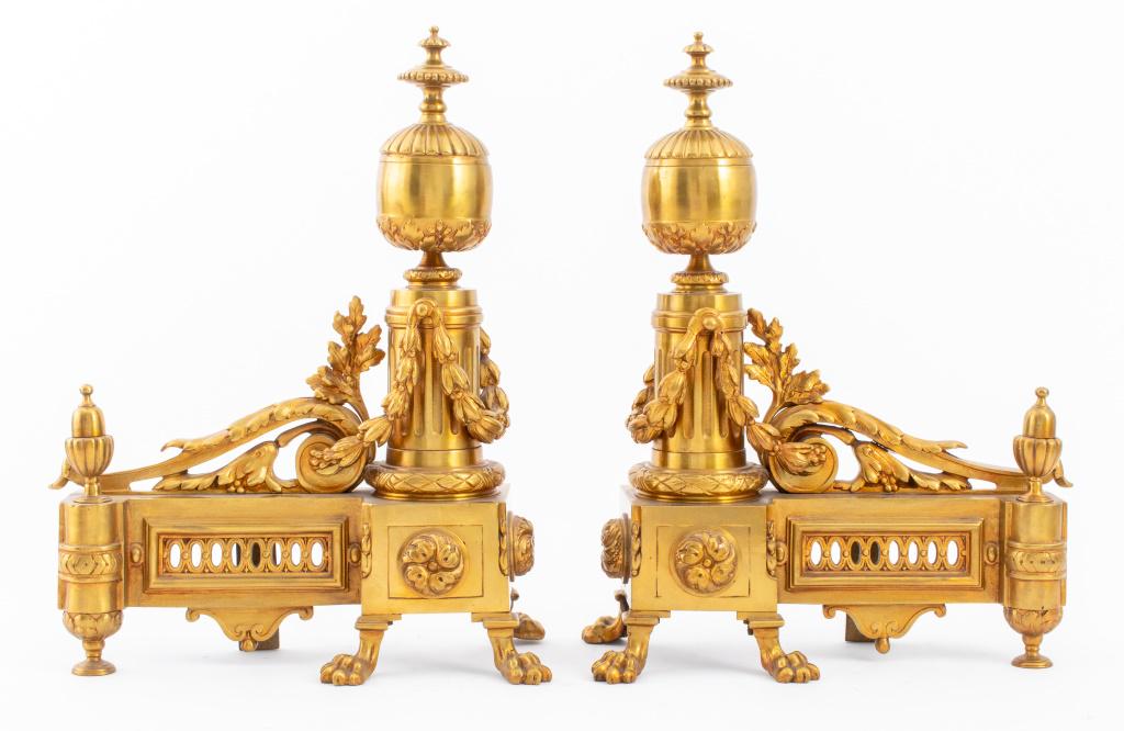 Louis XVI Style Gilt Bronze Andirons, Pair (1 of 9)