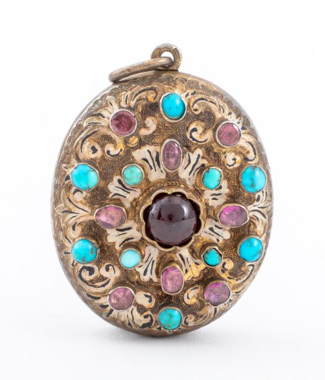 Austro-Hungarian Sterling Enamel Garnet Locket (1 of 6)