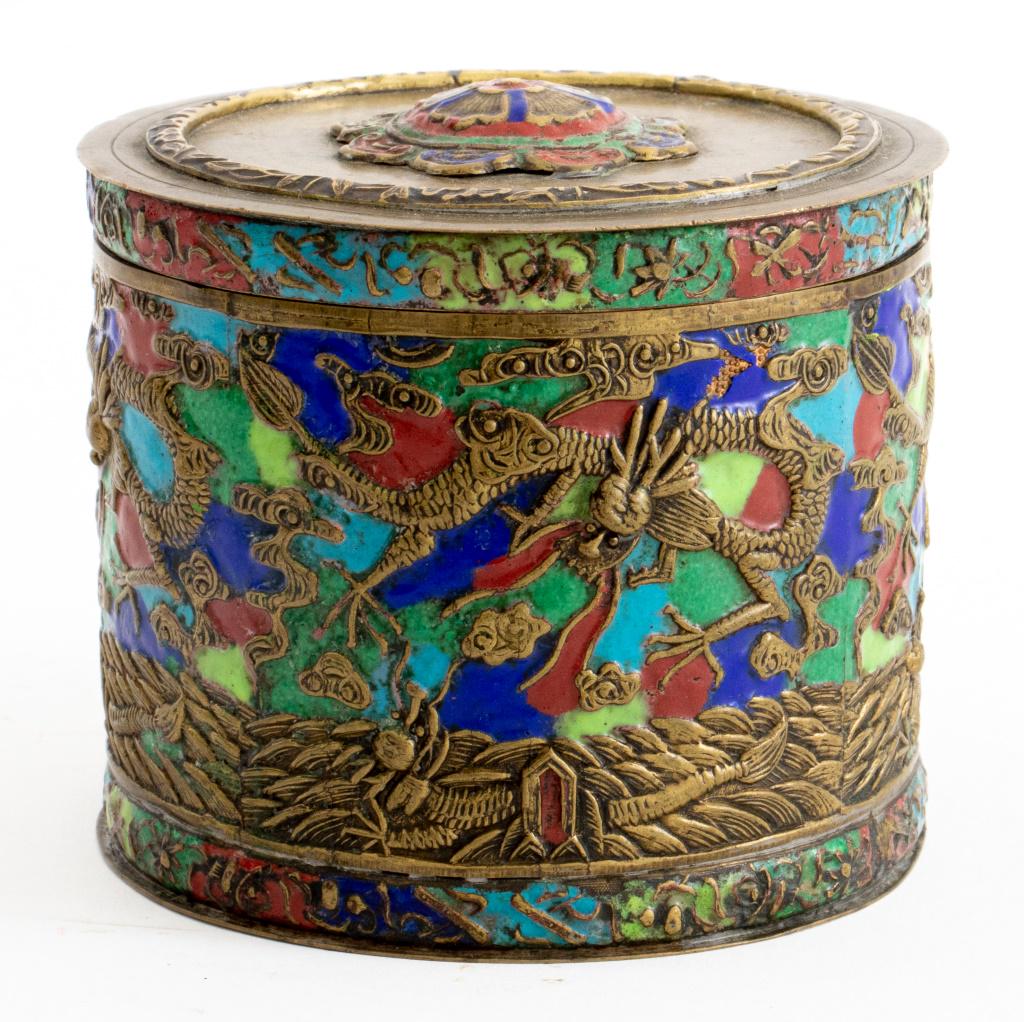 Chinese Enameled Brass Tea Caddy (1 of 7)