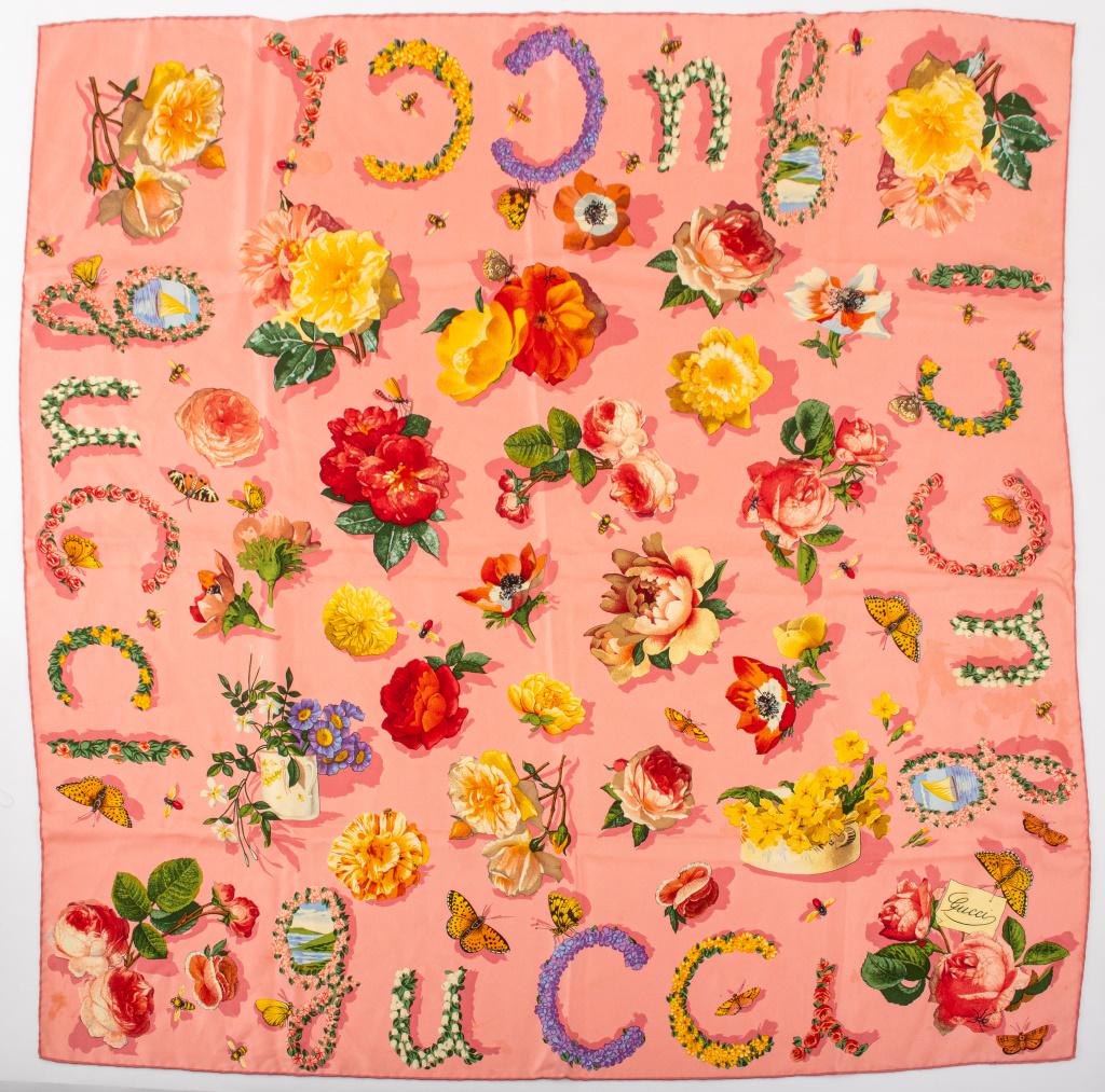Gucci Pink Flower & Insect Silk Scarf (1 of 7)