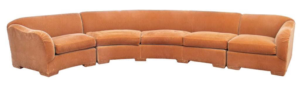 Donghia Style Brown Velvet Crescent Shaped Sofa (1 of 6)