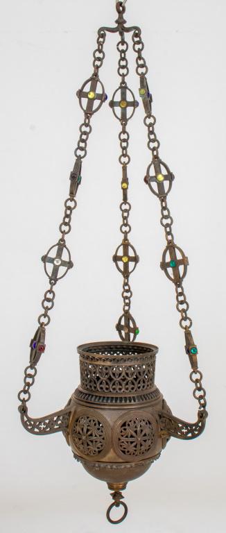 Monumental Bronze Byzantine Revival Chancel Lamp (1 of 11)