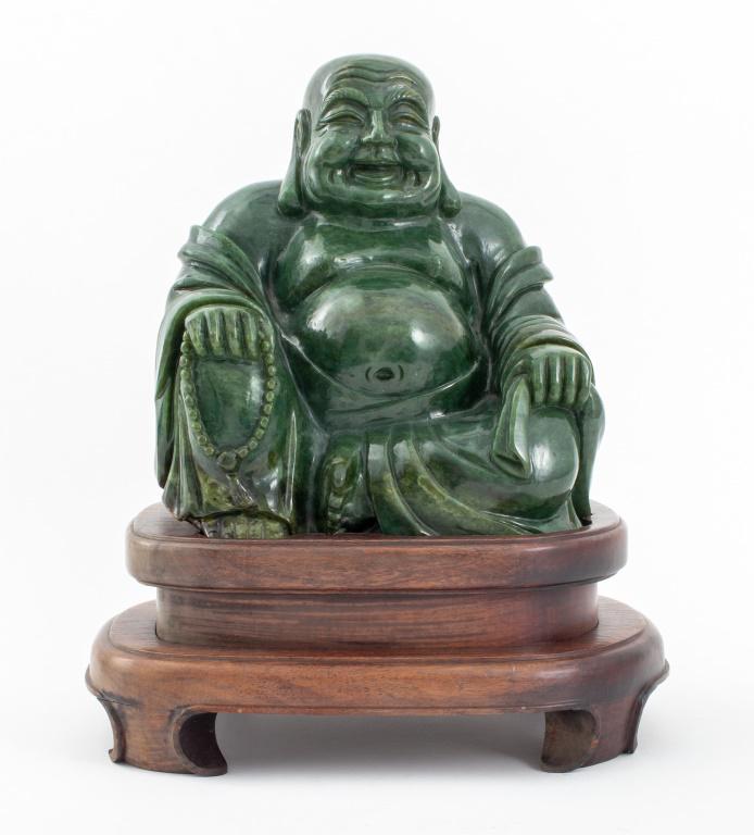 Chinese Carved Spinach Jade Buddha Sculpture (1 of 11)