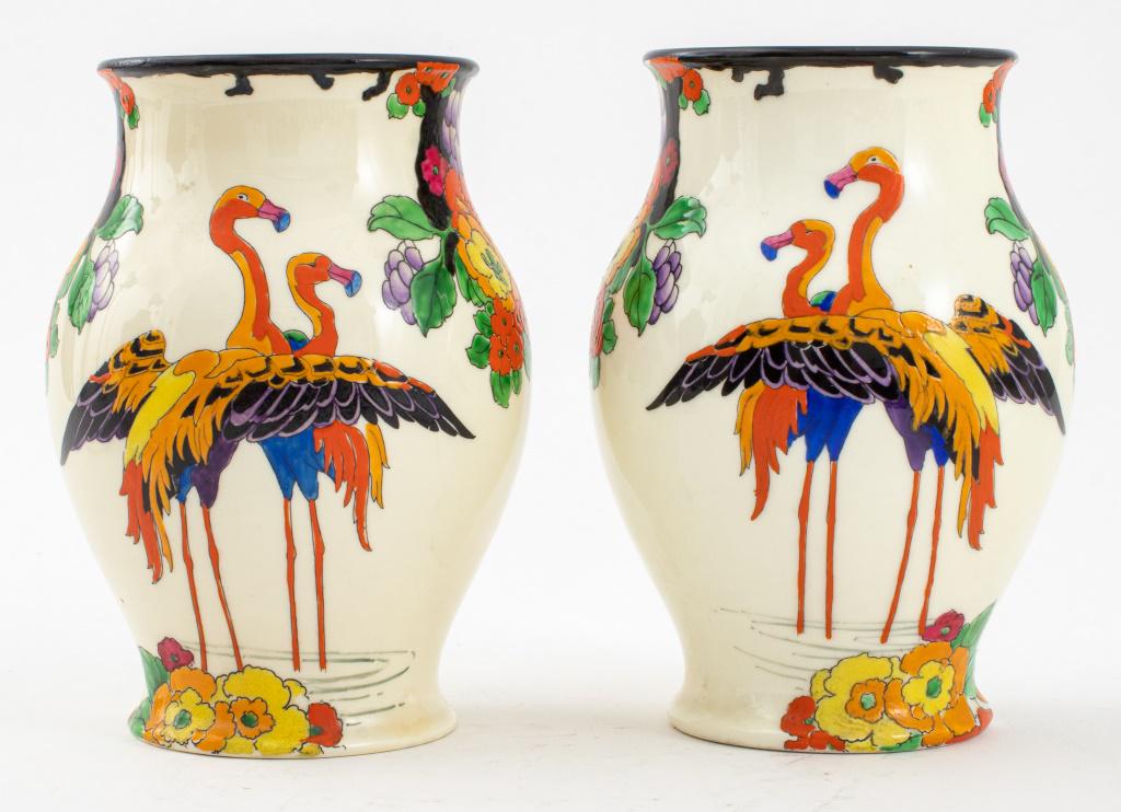 Royal Doulton Art Deco Dancing Flamingos Vases, Pr (1 of 10)