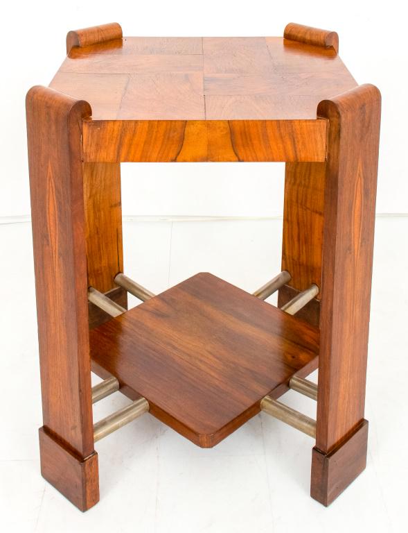 French Art Deco Walnut & Steel Lamp Table, 1930s (1 of 6)