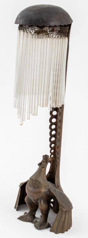 Arts & Crafts Rooster-Form Brass Table Lamp (1 of 10)
