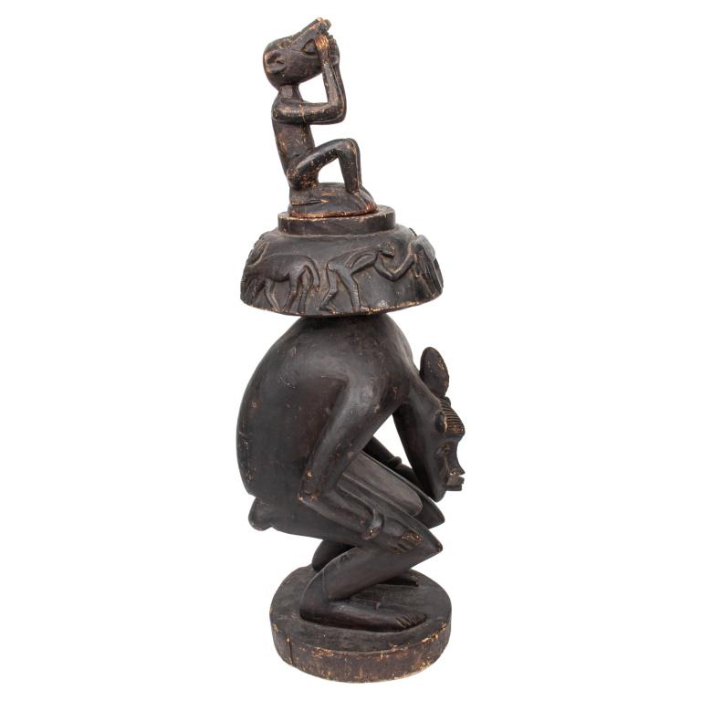 African Senufo Carved Wood Container with Animals (1 of 11)