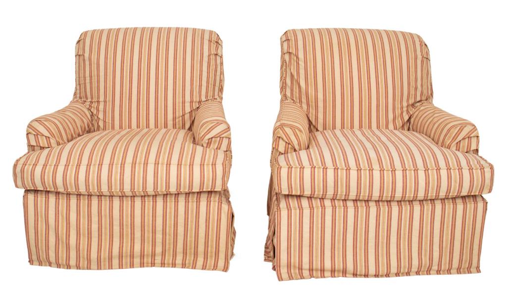 Red White & Ochre Stripe Slipcovered Arm Chairs 2 (1 of 11)