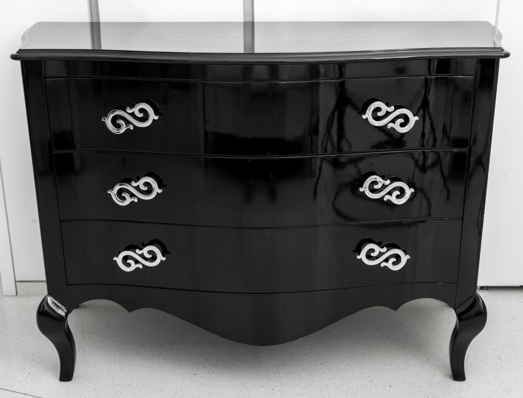 Hollywood Regency Black Lacquered Chest of Drawers (1 of 6)