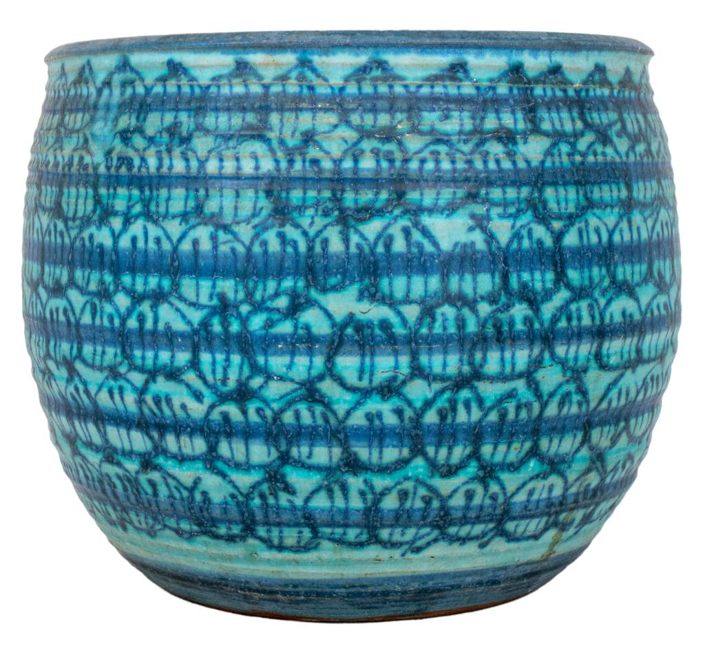 Scandinavian Modern Blue and Green Glazed Tree Pot (1 of 9)