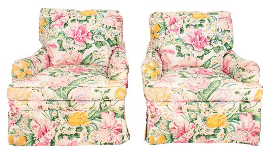 Floral Chintz Slipcovered Arm Chairs, 2