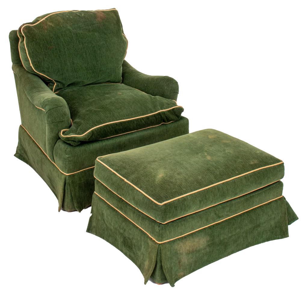 Green Upholstered Club Chair and Ottoman (1 of 8)
