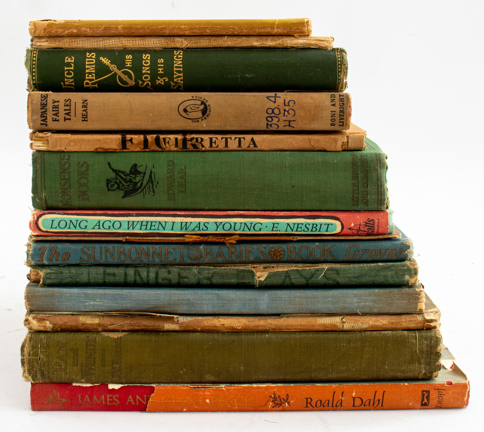 Vintage Children's Books, 15: Fifteen vintage children's books including: "Japanese Fairy Tales" by Lafcadio Hearn and Others, 1918, "Nonsense Books" by Edward Lear, 1928, "Uncle Remus: His Songs and His Sayings, The Folk-Lore of