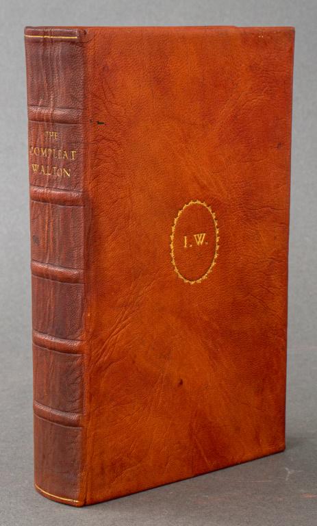 Isaac Walton "The Compleat Walton" Book, 1929: Isaac Walton's "The Compleat Walton" book, Nonesuch Press: New York, 1929, the leather bound gilt tooled volume in marbleized slipcase. 9" H x 5.5" W x 2.5" D.