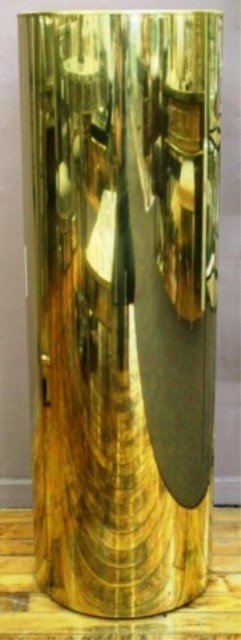 C. Jere Brass Pedestal Signed: Cylindrical brass pedestal by Curtis Jere; signed.