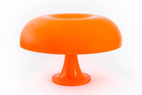 Giancarlo Mattioli for Artemide "Nessino" Lamp: Giancarlo Mattioli (Italian, b. 1933) for Artemide "Nessino" model table lamp, designed 1967, in orange. 14" H x 21" diameter.