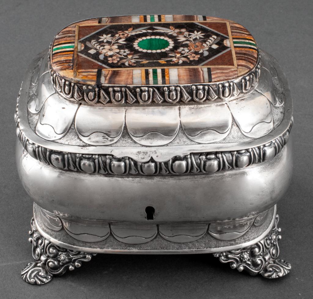 Dutch Hardstone Mosaic Silver Sugar Casket, 1900s (1 of 11)