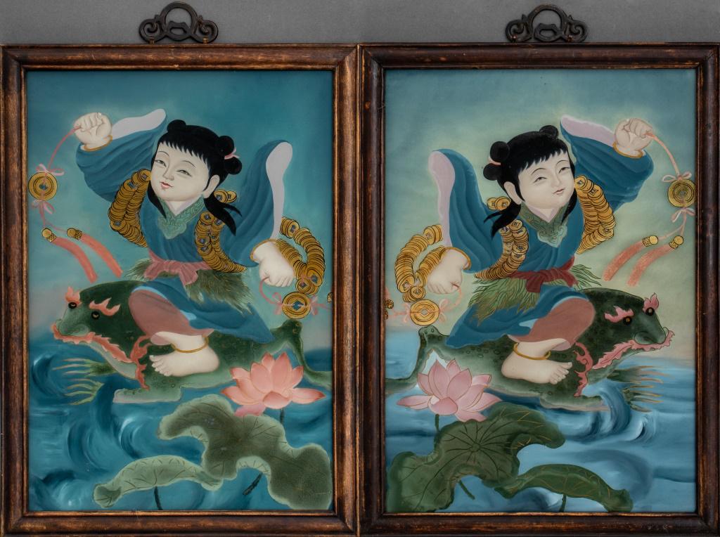 Chinese Eglomise Paintings of Moon Goddess, Pair (1 of 11)