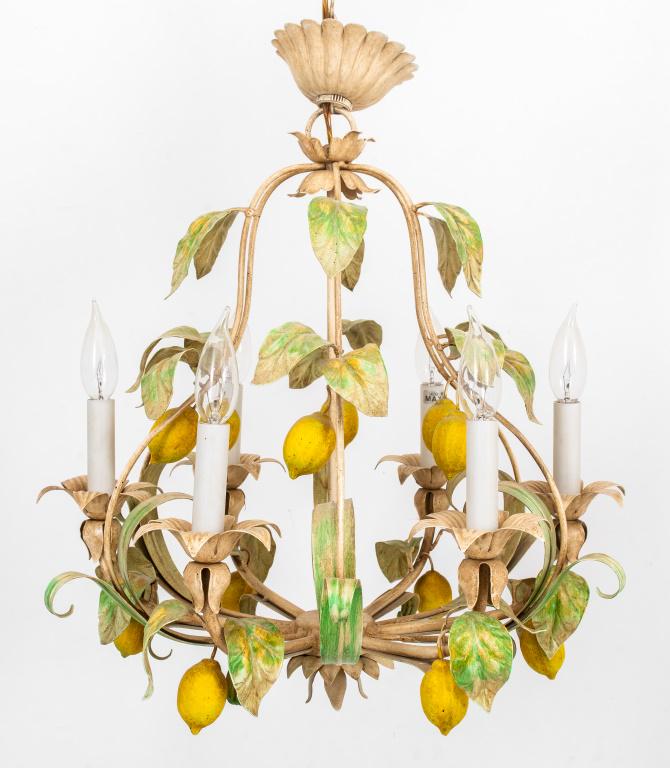 Italian Painted Cage Form 6 Light Lemon Chandelier (1 of 7)