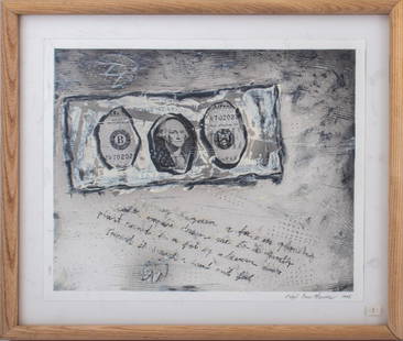 Zigi Ben-Haim "Untitled C-561" Mixed Media, 1998: Zigi Ben-Haim (Israeli/American, b.1945) "Untitled C-561" mixed media, alkyd, graphite drawing, gouache painting, and collage on paper, 1998, signed and dated lower right, housed in a cerused wood fra