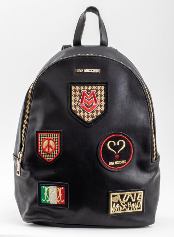 Love Moschino Patch Black Leather Backpack (1 of 13)