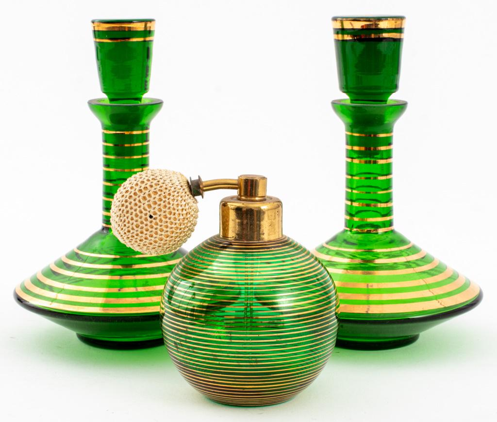 German Gilt Painted Glass Perfume Bottles, 3 (1 of 10)