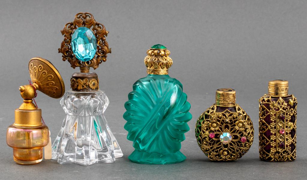 Vintage Czech Glass Perfume Bottles w/ Filigree, 5 (1 of 6)