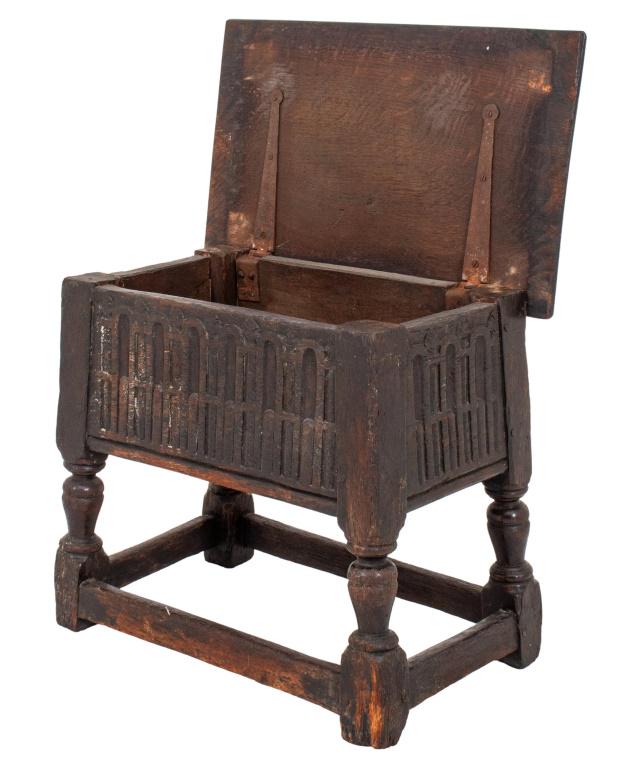 Spanish Gothic Revival Carved Wood Storage Bench (1 of 11)