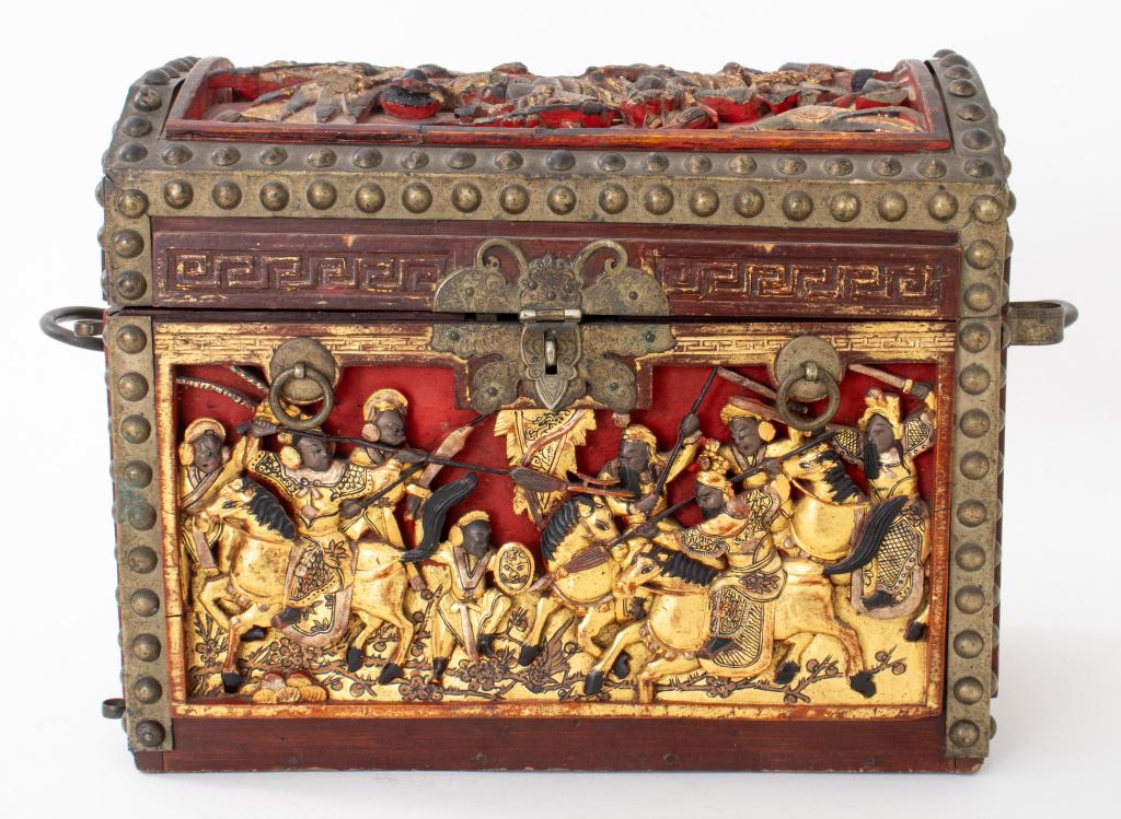 Chinese Brass-Bound Lacquered & Parcel Gilt Casket (1 of 8)