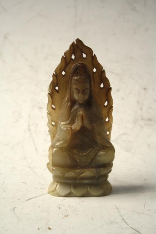 Chinese Brown Jade Guanyin Ming Dynasty: Carved brown jade seated guanyin, China, Ming dynasty (1368-1644): unmarked. Dimensions: 5-1/2"H x 2-1/2"W x 1-1/4"D