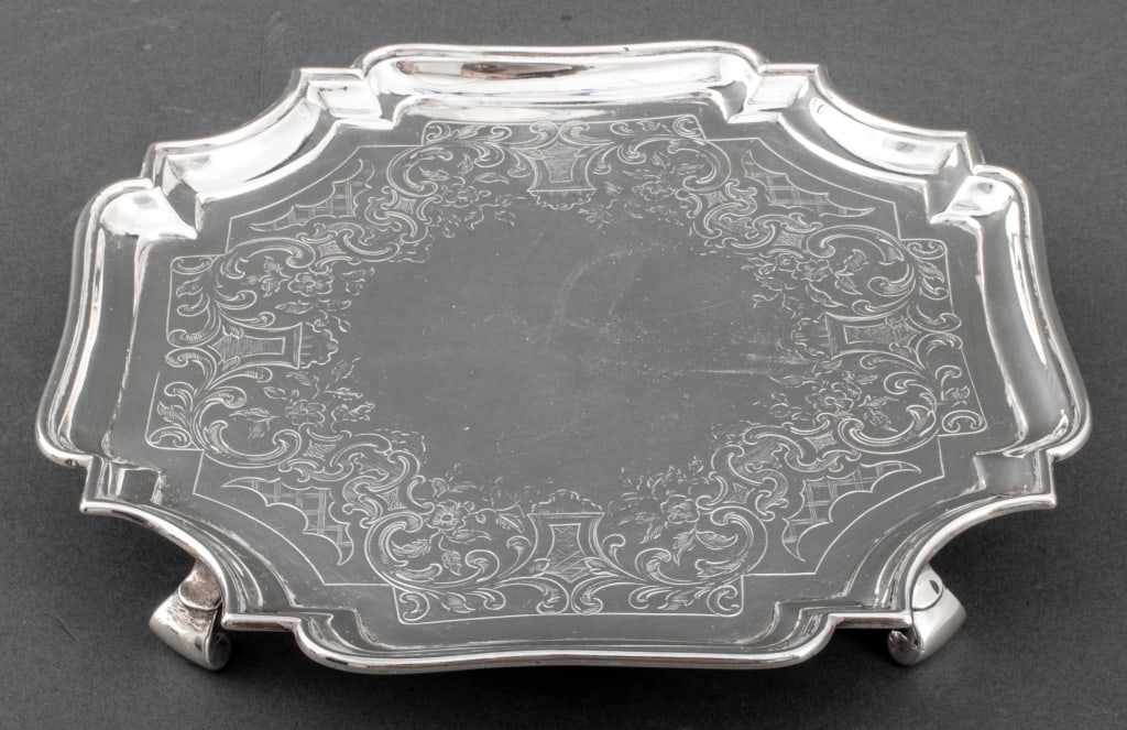 George II Sterling Silver Footed Waiter, 1729 (1 of 9)