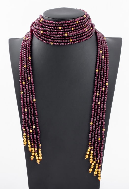 14K Yellow Gold Diamond Garnet Bead Lasso Necklace (1 of 6)