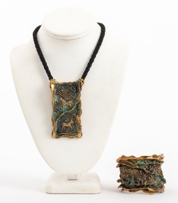 Artisan Crafted Brutalist Bronze Cuff & Pendant (1 of 10)