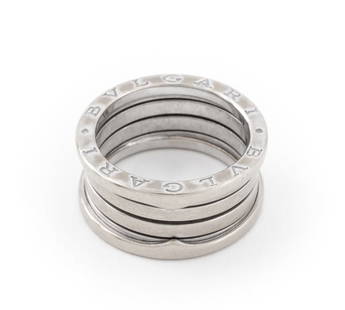 BVLGARI B-Zero1 18K White Gold Ring: Bulgari B-Zero 1 ring, crafted in 18K white gold, brightly polished, marked: "BVLGARI *25 AL 750 MADE IN ITALY 57". Measuring US size 7 1/2, 7/16" wide, approx. 7.3 dwt.