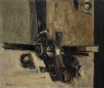 Robert Ernst Marx Untitled Oil on Canvas: Robert Ernst Marx (American/German, b. 1925) Untitled oil painting on canvas, 1955, signed and dated lower left, unframed. 28" H x 32" W. Provenance: Property from an estate located at 160 E 65th