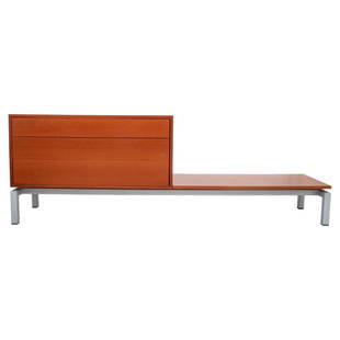 Hannes Wettstein for Cassina Xen Cabinet Bench: Hannes Wettstein (Swiss, 1958-2008) for Cassina Xen cabinet bench L15, 1990s, beechwood stained cherry wood on a coated steel base. 26.75" H x 39.25" W x 17.75" D; base: 78.75" L. Note: This item is