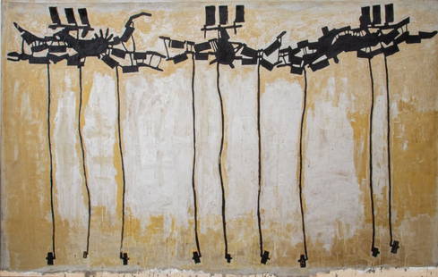 Domenick Capobianco Large Abstract Oil on Canvas: Domenick Capobianco (American, b. 1928) monumental Modern oil painting on canvas depicting an abstract composition. 70" H x 110" W. Provenance: Property from the estate of the artist. Note: Domenick C