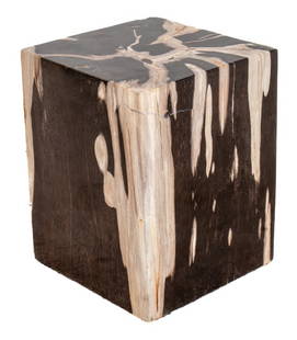 Minimalist Petrified Wood Side Table Garden Stool: Exquisite Minimalist Modern polished petrified wood accent table or garden stool. 16.25" H x 12.5" x 12.5" D.