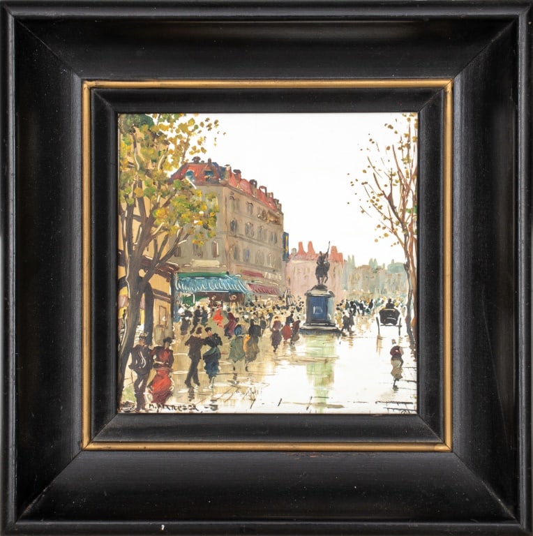 マリオ・パッソーニ作 「Café De Paris」(油絵) Lot 199: M. Passoni O/C, French Cafe Impressionist Painting