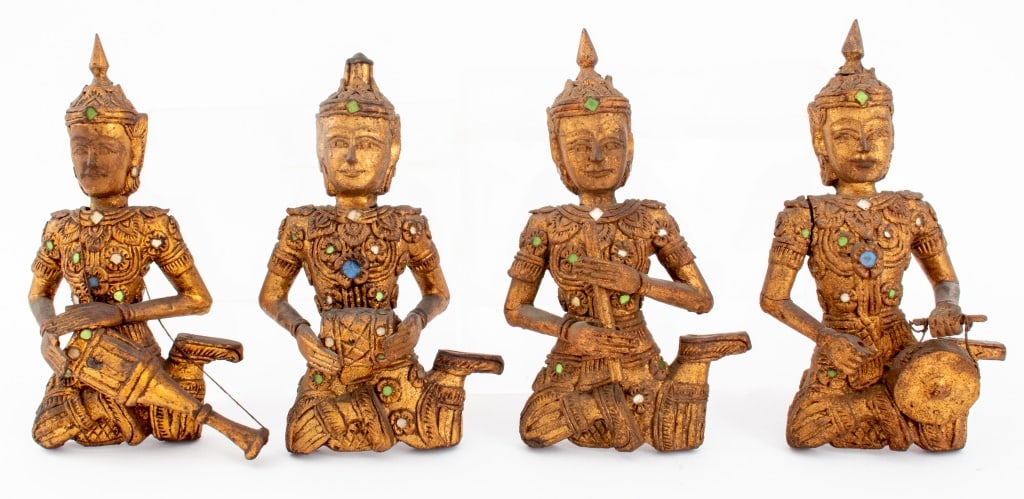Thai Gilt Wood Musician Sculptures, 4 (1 of 12)