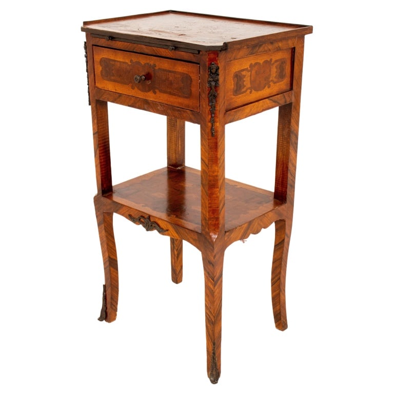 French Louis XV Style Marquetry Bedside Table (1 of 10)