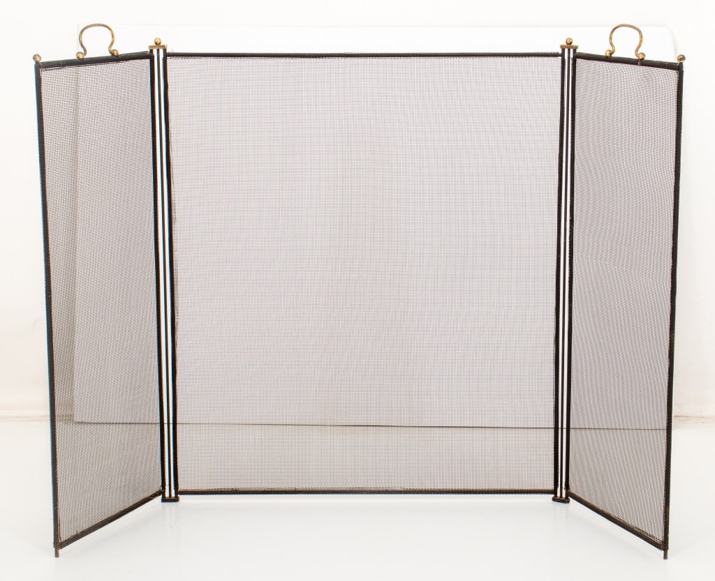 Brass and Steel Mesh Folding Fire Screen (1 of 8)