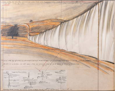 Christo "Running Fence" Drawing Collage, 1976: Christo and Jeanne-Claude (Christo Vladimirov Javacheff, Bulgarian/American, 1935-2020; Jeanne-Claude, Moroccan/American, 1935-2009) "Running Fence Project for Sonoma County and Marin County, State of