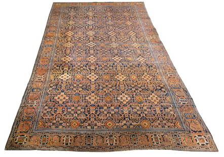 Antique Persian Ferahan Herati Carpet, 21' x 11': Antique Persian Ferahan hand-woven rug, late 19th century, with elaborate Herati garden pattern. Prior repair, one approximate 5" split to one corner, and some minor tears throughout. 21' 4" H x 11' W
