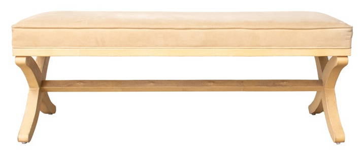 R & Y Augousti Art Deco Style Shagreen Bench: R & Y Augousti, Paris Art Deco style cream colored shagreen-veneered bench with upholstered seat. 17" H x 49" W x 18" D.