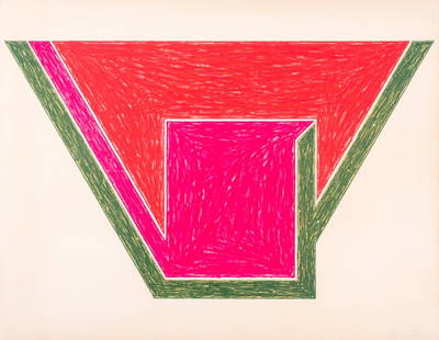Frank Stella "Union" Lithograph, 1974: Frank Stell (American, b. 1936) "Union" screenprint lithograph in colors on Arches paper, from the "Eccentric Polygons" series, 1974, pencil signed and number edition 28 of 100 lower right with blinds